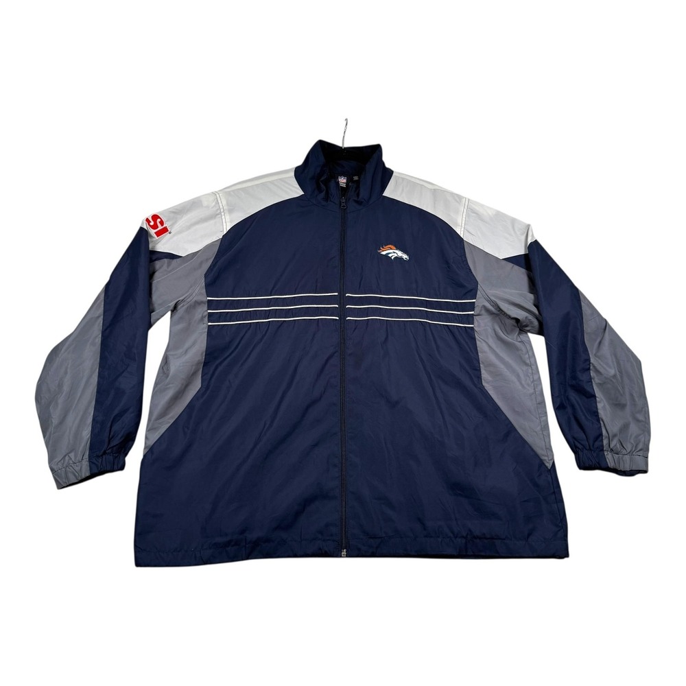Denver Broncos Jacket Mens XXL Blue Gray NFL Football Reebok Windbreaker